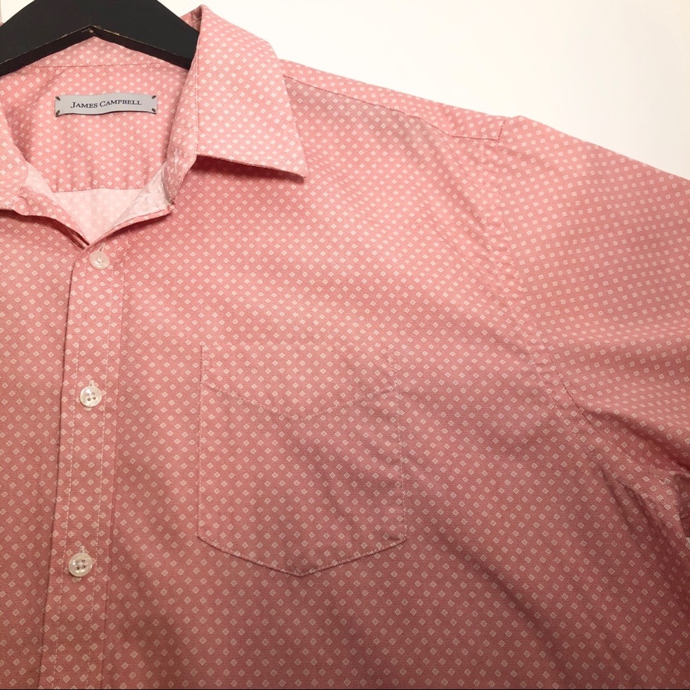 Mens James Campbell S/S buttondown, pink/salmon XL